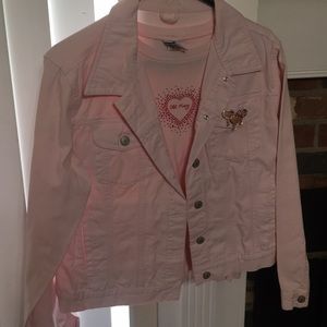 Pink jean jacket with matching shirt